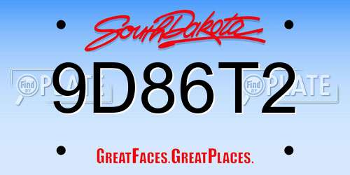 9D86T2 South Dakota License Plate