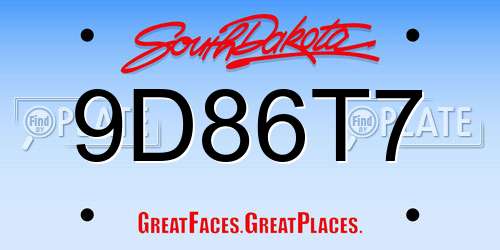 9D86T7 South Dakota License Plate
