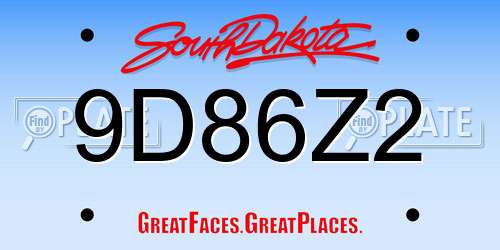 9D86Z2 South Dakota License Plate