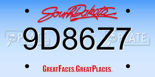 9D86Z7 South Dakota License Plate