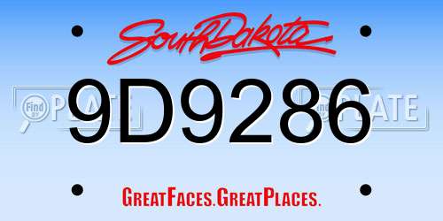 9D9286 South Dakota License Plate