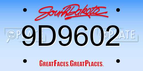 9D9602 South Dakota License Plate