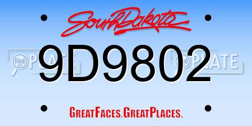 9D9802 South Dakota License Plate