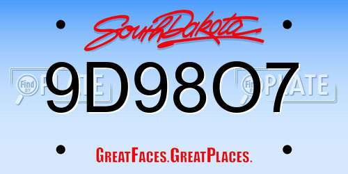 9D98O7 South Dakota License Plate