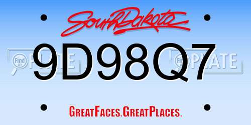 9D98Q7 South Dakota License Plate