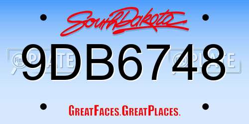 9DB6748 South Dakota License Plate