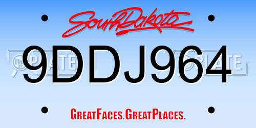9DDJ964 South Dakota License Plate