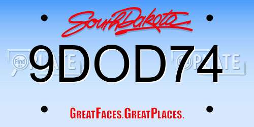 9DOD74 South Dakota License Plate