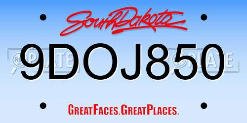 9DOJ850 South Dakota License Plate
