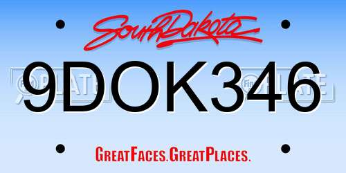 9DOK346 South Dakota License Plate