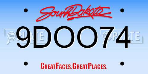 9DOO74 South Dakota License Plate