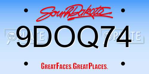 9DOQ74 South Dakota License Plate