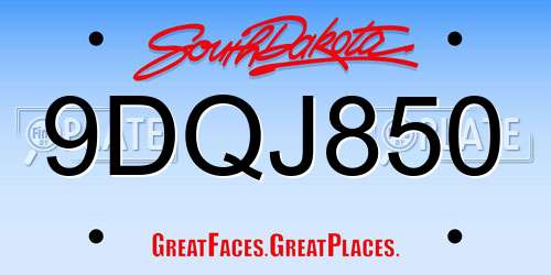 9DQJ850 South Dakota License Plate