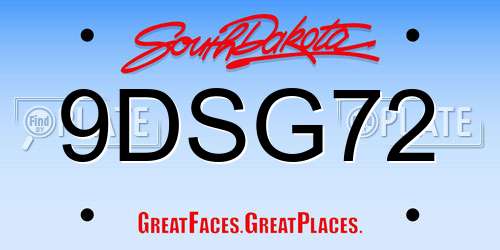9DSG72 South Dakota License Plate