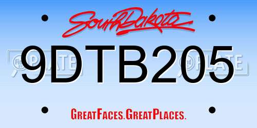 9DTB205 South Dakota License Plate