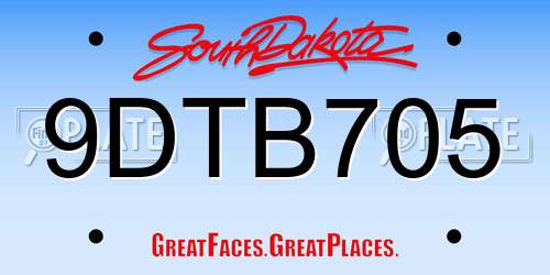 9DTB705 South Dakota License Plate