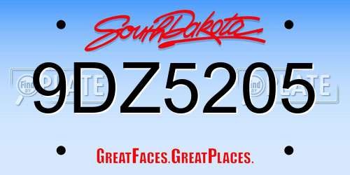 9DZ5205 South Dakota License Plate