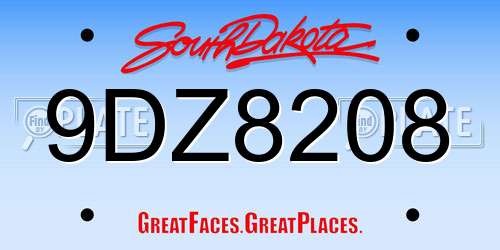 9DZ8208 South Dakota License Plate