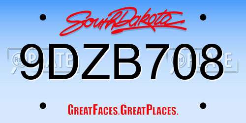 9DZB708 South Dakota License Plate