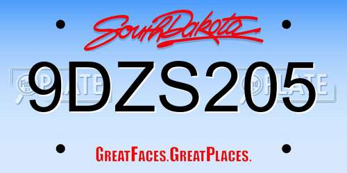 9DZS205 South Dakota License Plate