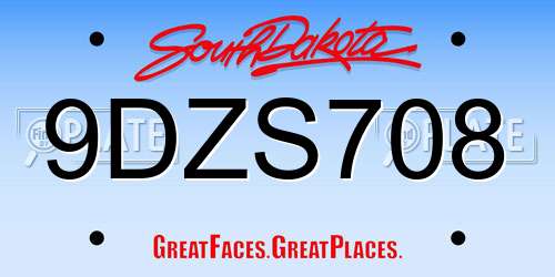 9DZS708 South Dakota License Plate