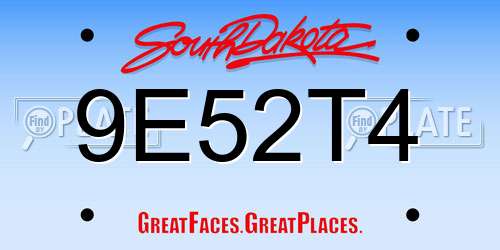 9E52T4 South Dakota License Plate