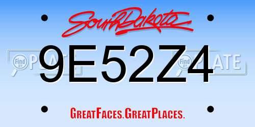 9E52Z4 South Dakota License Plate