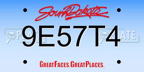 9E57T4 South Dakota License Plate