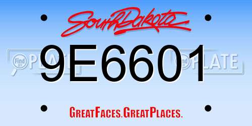 9E6601 South Dakota License Plate