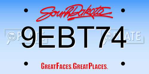 9EBT74 South Dakota License Plate