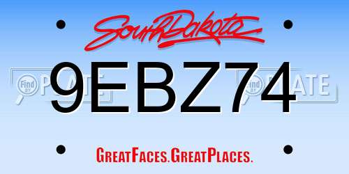 9EBZ74 South Dakota License Plate