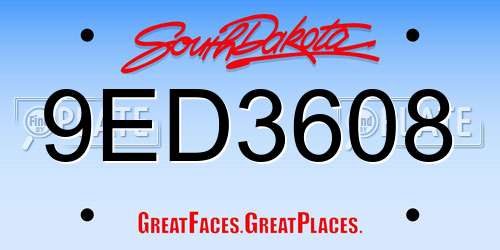 9ED3608 South Dakota License Plate