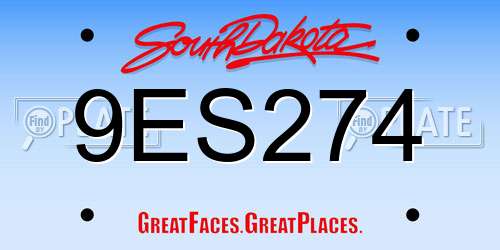 9ES274 South Dakota License Plate