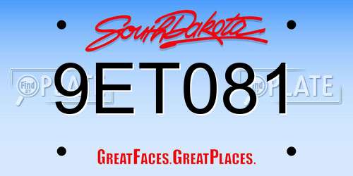 9ET081 South Dakota License Plate