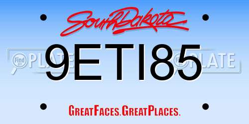9ETI85 South Dakota License Plate