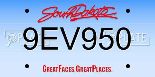 9EV950 South Dakota License Plate