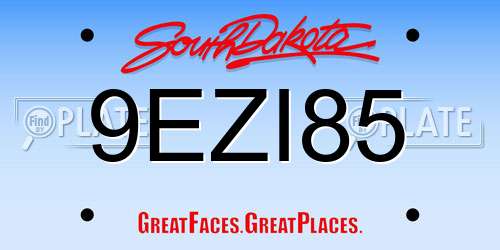 9EZI85 South Dakota License Plate