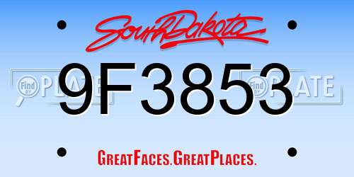9F3853 South Dakota License Plate