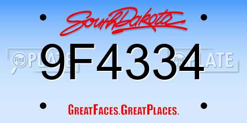 9F4334 South Dakota License Plate