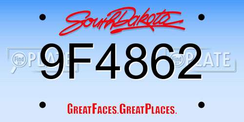 9F4862 South Dakota License Plate