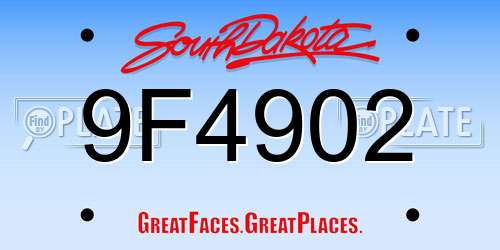 9F4902 South Dakota License Plate
