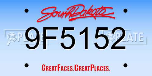 9F5152 South Dakota License Plate