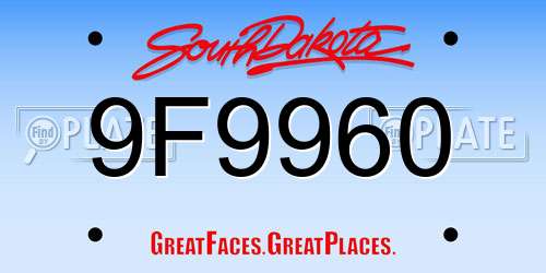 9F9960 South Dakota License Plate