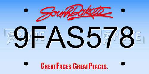9FAS578 South Dakota License Plate