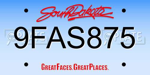 9FAS875 South Dakota License Plate