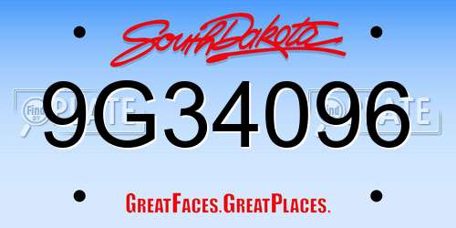 9G34096 South Dakota License Plate