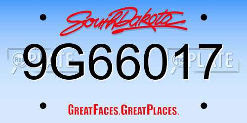 9G66017 South Dakota License Plate