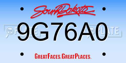 9G76A0 South Dakota License Plate
