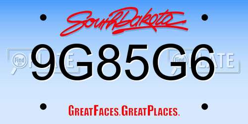 9G85G6 South Dakota License Plate