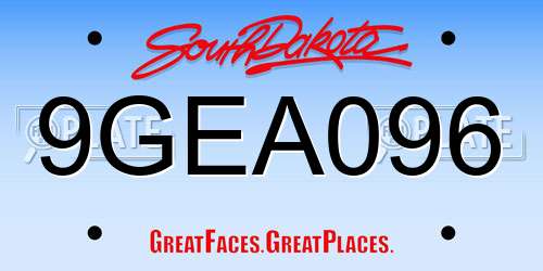 9GEA096 South Dakota License Plate